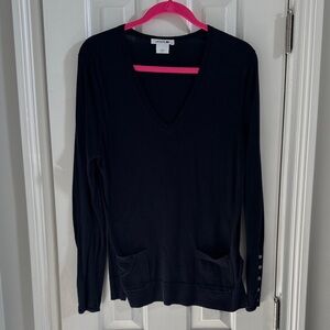 Lacoste Navy V-Neck Sweater w/ Front Pockets